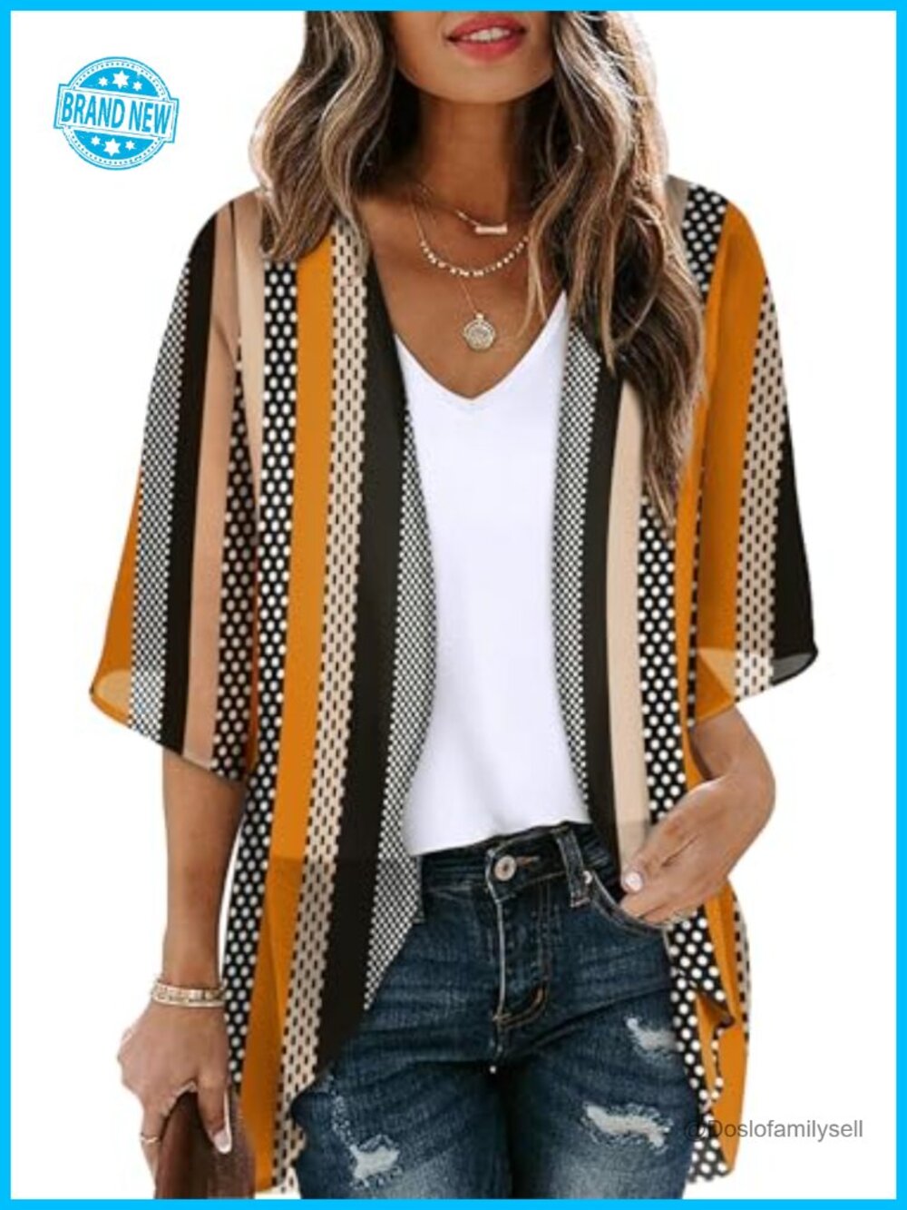 OFEEFAN Women's Beach Cover Up 3/4 Sleeve Open Front Summer Cardigan Lightweight
